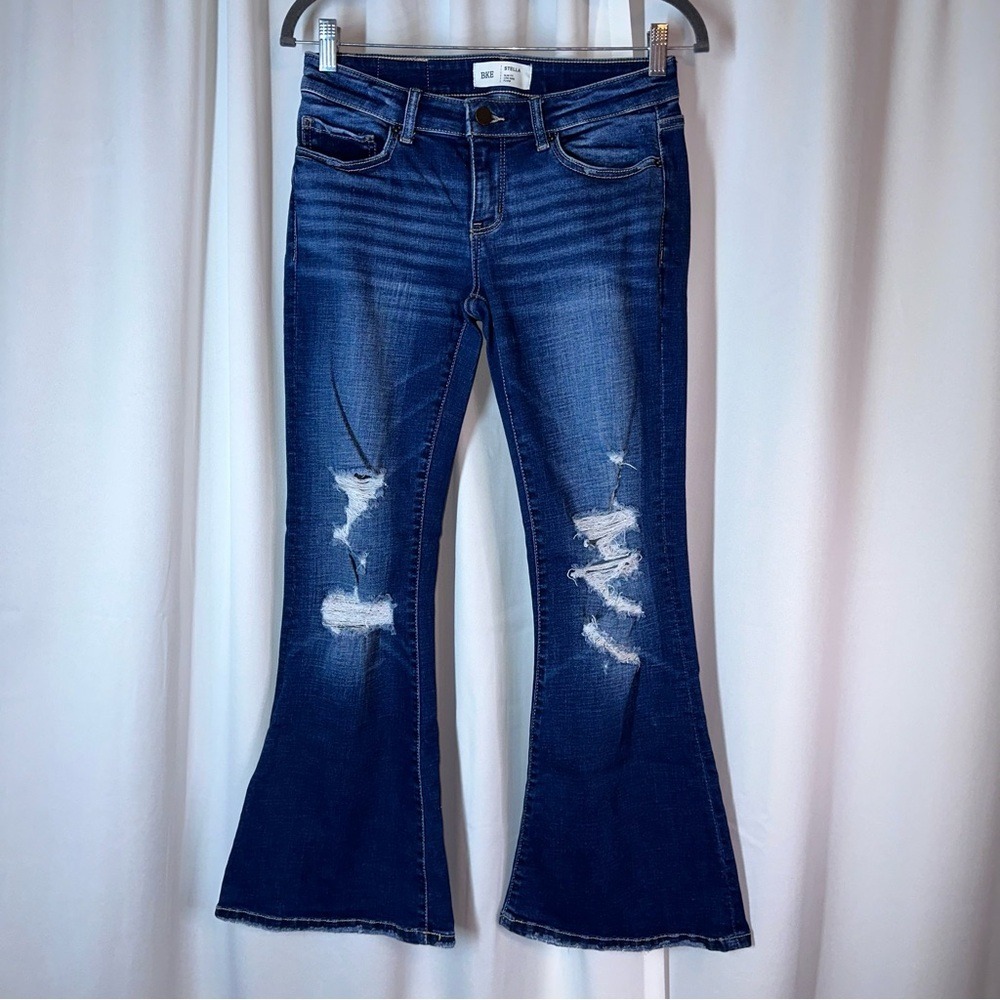 BKE Stella Jeans Women's Sz‎ 27x28 Blue Low-Rise Slim Flare Stretch Pants
